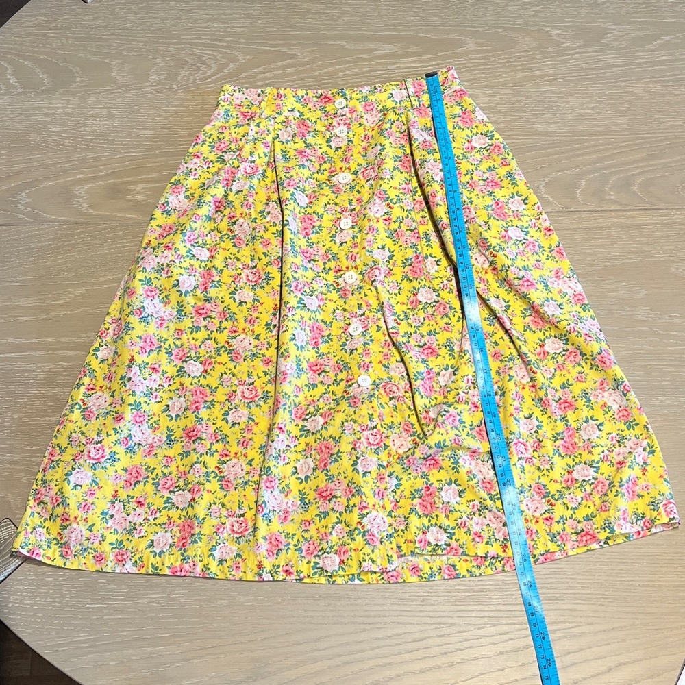 FRNCH Floral Skirt Women’s XS Yellow Button Front Pockets Cotton Cottagecore - Picture 8 of 11